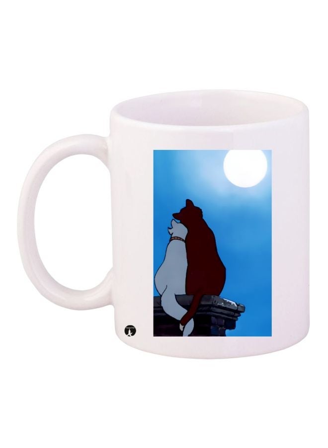 Cat Printed Coffee Mug White/Blue/Brown 11ounce