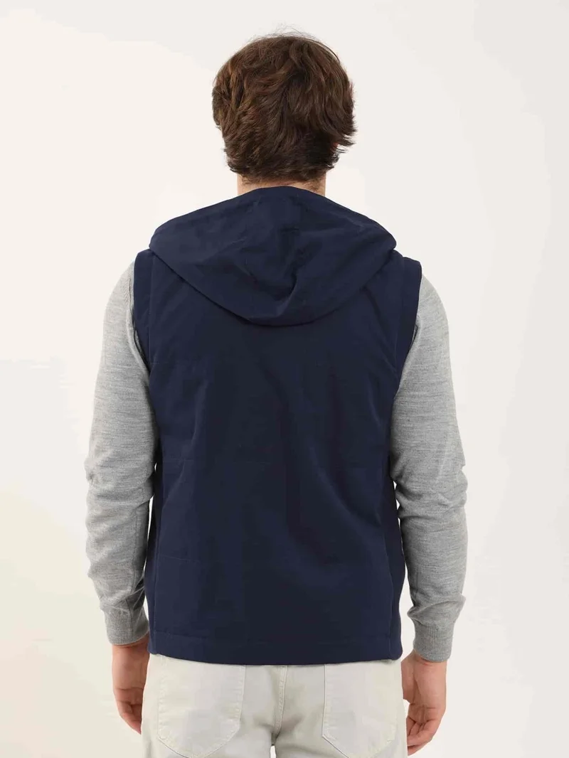 دوفي Navy Blue Men's Slim Fit Plain Casual Hooded Vest Coat - 97125