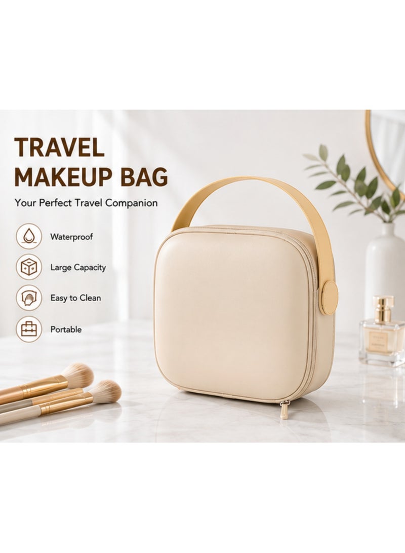 Travel Makeup Bag for Women – Waterproof Cosmetic Organizer with Portable Handle, Brush Compartment & Spacious Storage - Image 1