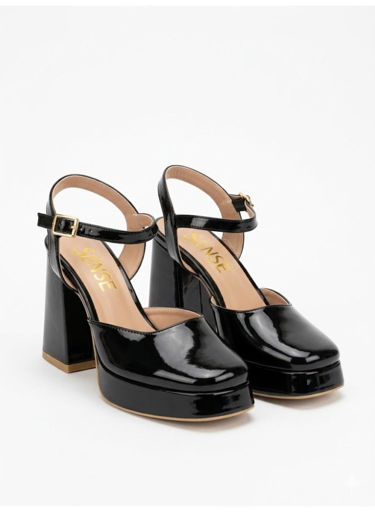 لايف ستيلاش  أحذية كعب عالي جلد لامع H-17 - أسود - Image 3