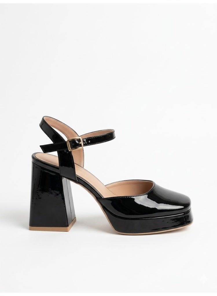 لايف ستيلاش  أحذية كعب عالي جلد لامع H-17 - أسود - Image 2