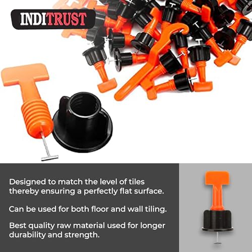Inditrust Tile Leveling System 100pcs Kit With Special Wrench 1 PCS 100% REUSABLE Tile Leveling System For Tiles/Stone Installation Flooring/Wall DIY (Orange/Black Colour) - Image 4