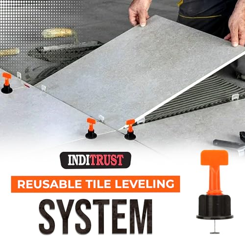 Inditrust Tile Leveling System 100pcs Kit With Special Wrench 1 PCS 100% REUSABLE Tile Leveling System For Tiles/Stone Installation Flooring/Wall DIY (Orange/Black Colour) - Image 5