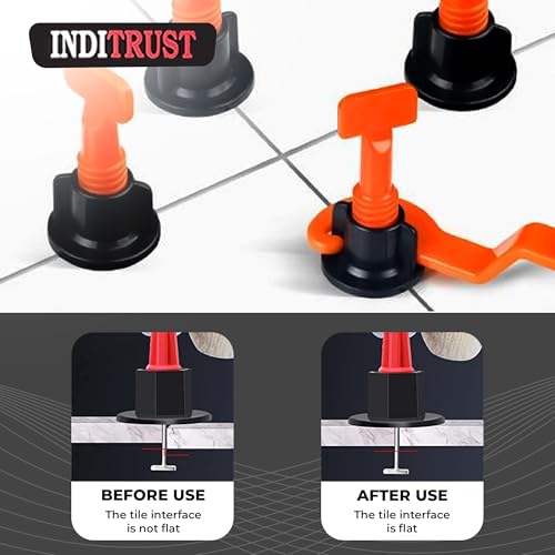 Inditrust Tile Leveling System 100pcs Kit With Special Wrench 1 PCS 100% REUSABLE Tile Leveling System For Tiles/Stone Installation Flooring/Wall DIY (Orange/Black Colour) - Image 3