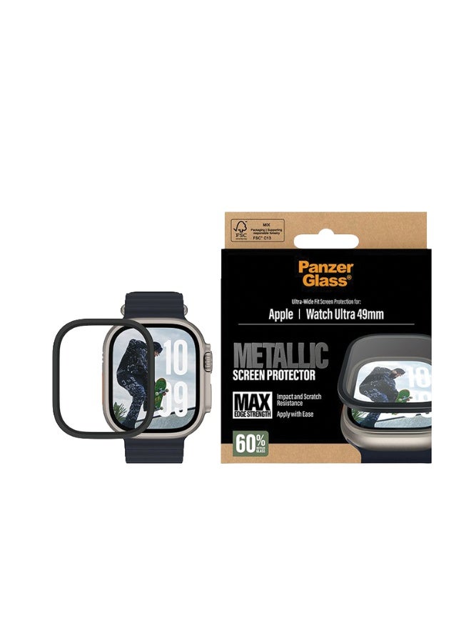 بانزرجلاس حماية شاشة بانزر جلاس بإطار معدني أسود ساعة أبل ووتش الترا 49 مم - شفاف - Image 1