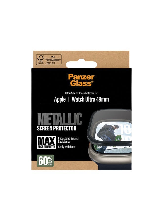 بانزرجلاس حماية شاشة بانزر جلاس بإطار معدني أسود ساعة أبل ووتش الترا 49 مم - شفاف - Image 4