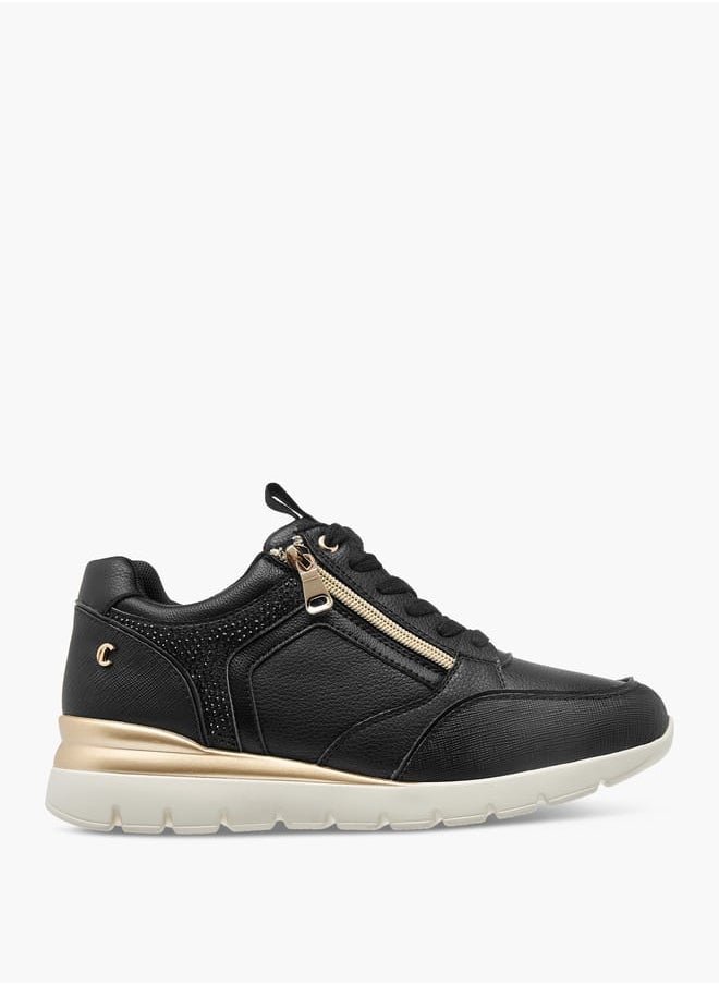 Le Confort Women Panelled Sneakers with Lace-Up Closure and Wedge Heels  - Image 3