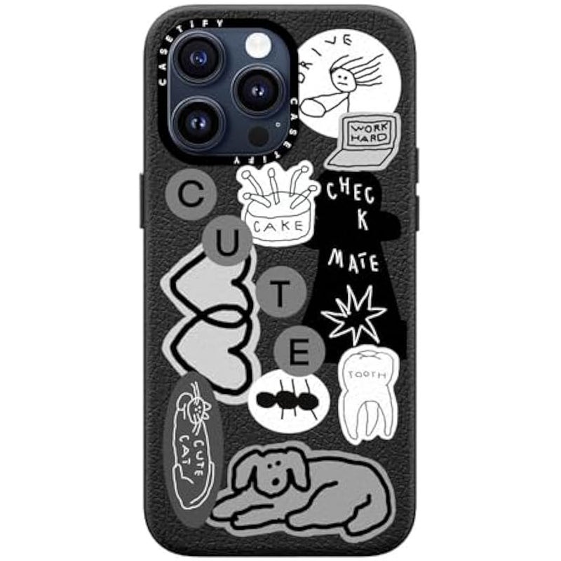 Casetify Pebbled iPhone 15 Pro Max Case 【Textured / 4.9ft Drop Protection/Compatible with Magsafe】 - Stickers Prints - INAP Sticker 01 - Jet Black - Image 2