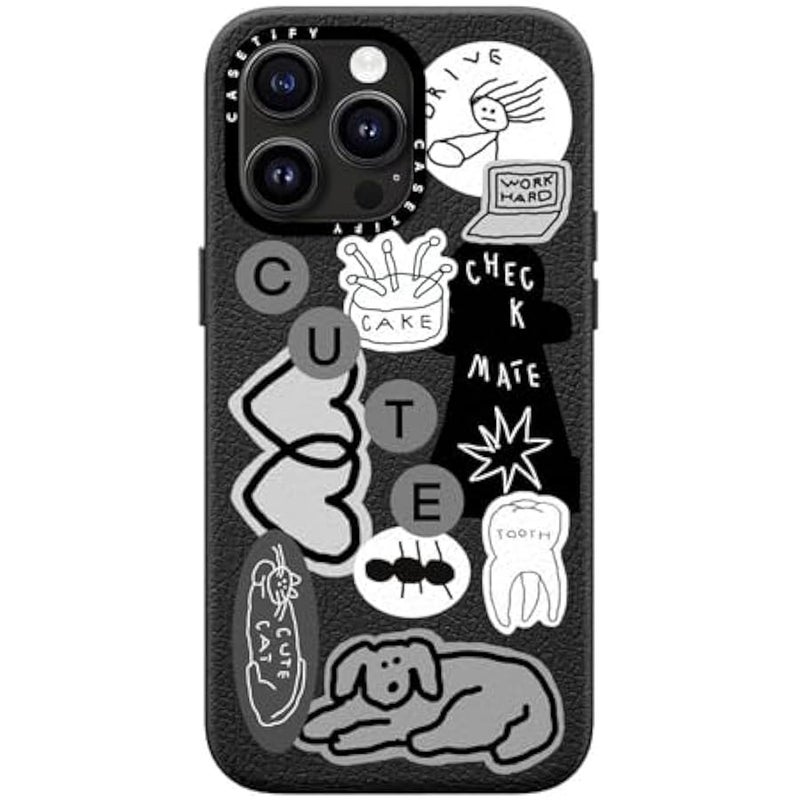 Casetify Pebbled iPhone 15 Pro Max Case 【Textured / 4.9ft Drop Protection/Compatible with Magsafe】 - Stickers Prints - INAP Sticker 01 - Jet Black - Image 4