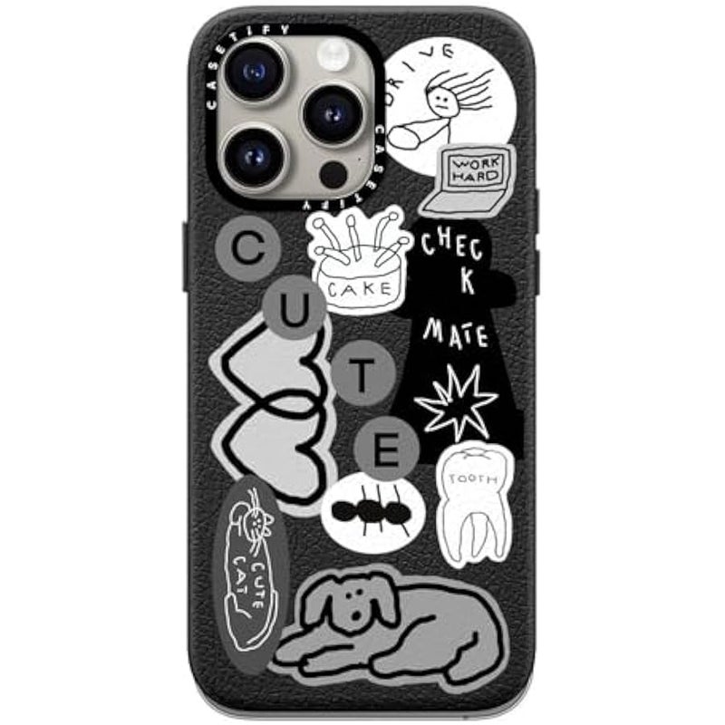 Casetify Pebbled iPhone 15 Pro Max Case 【Textured / 4.9ft Drop Protection/Compatible with Magsafe】 - Stickers Prints - INAP Sticker 01 - Jet Black - Image 1