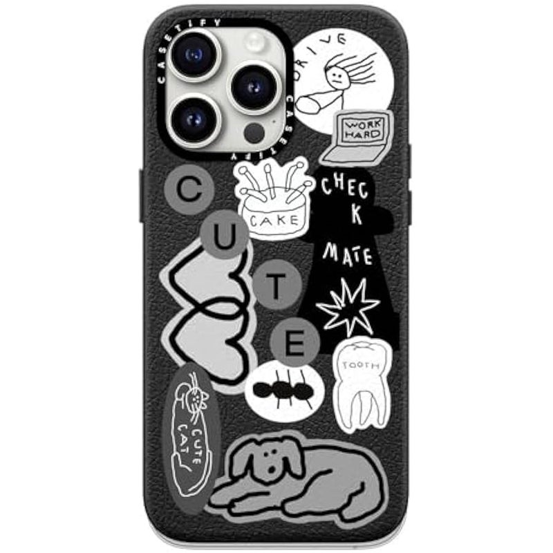 Casetify Pebbled iPhone 15 Pro Max Case 【Textured / 4.9ft Drop Protection/Compatible with Magsafe】 - Stickers Prints - INAP Sticker 01 - Jet Black - Image 3