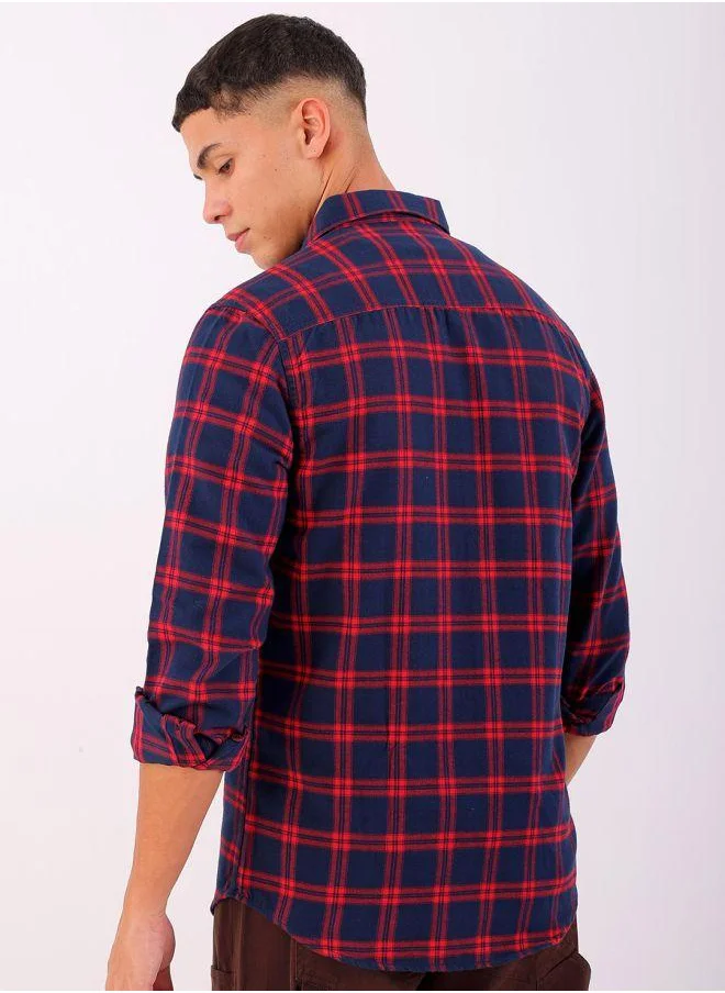 شركة المرآب الهندية Men Slim Fit Checkered Full Sleeves Cutaway Collar Casual Shirt
