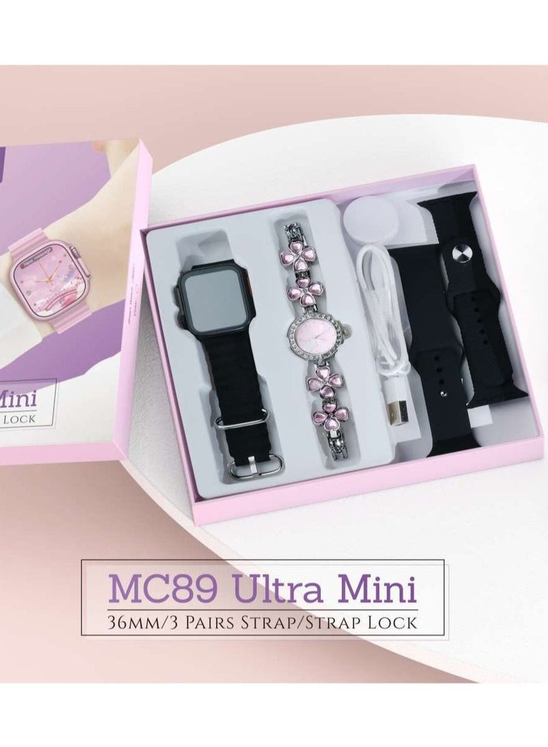 موديو ساعة Modio MC 89 Ultra Mini بتصميم حصري للسيدات مع مجموعة زخارف فاخرة باللون الأسود - Image 3