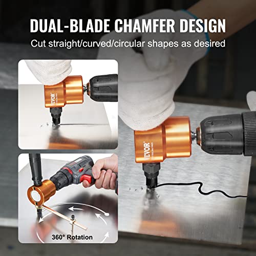 VEVOR Double Head Sheet Metal Nibbler Cutter, 360 Degree Metal Nibbler Drill Attachment with Extra Punch and Die, Cutting Hole Accessory and Step Drill Bit, for Straight Curve and Circle Cutting - Image 4