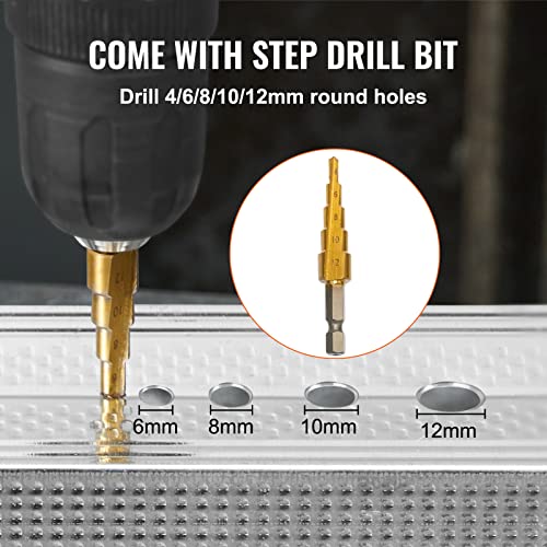VEVOR Double Head Sheet Metal Nibbler Cutter, 360 Degree Metal Nibbler Drill Attachment with Extra Punch and Die, Cutting Hole Accessory and Step Drill Bit, for Straight Curve and Circle Cutting - Image 5