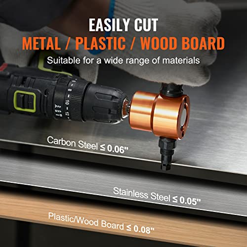 VEVOR Double Head Sheet Metal Nibbler Cutter, 360 Degree Metal Nibbler Drill Attachment with Extra Punch and Die, Cutting Hole Accessory and Step Drill Bit, for Straight Curve and Circle Cutting - Image 3