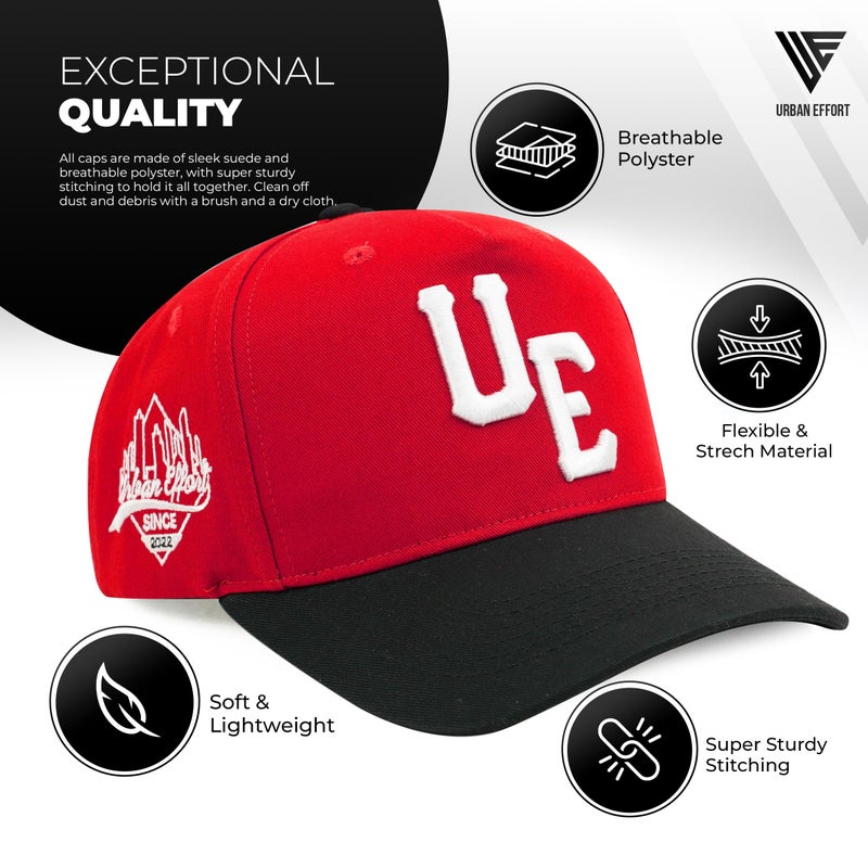 Urban Effort Vintage Trucker hat - for Men Women Baseball Hat - Trendy Sports Snapback Closure for Your Style & Outdoors (Curved Bill, Red/Black) - Image 2
