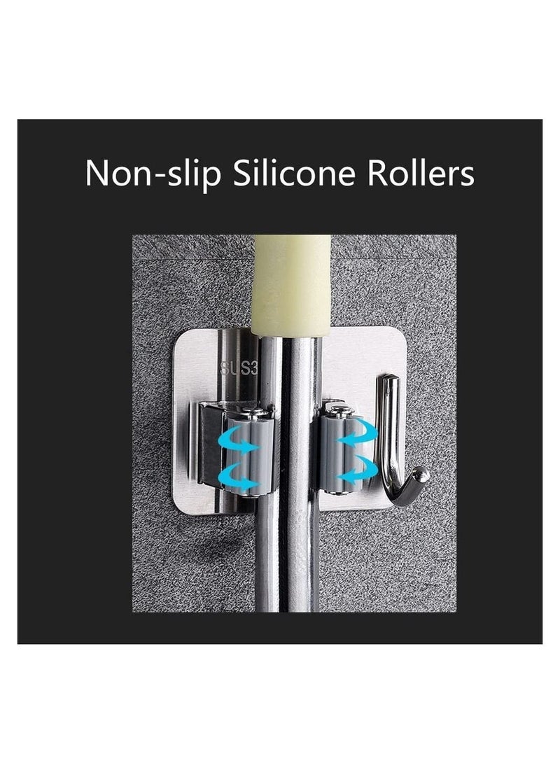 Rock Pow Broom Mop Holder with Hook 3 Pack, Self Adhesive Broom Gripper Wall Mount Mop Racks Holders for Home Organization - Image 3