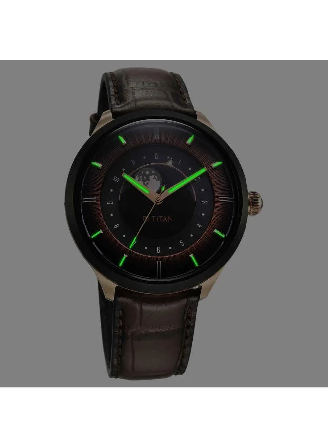 تيتان Men's Leather Analog Watch 10028KL02 - 43 mm