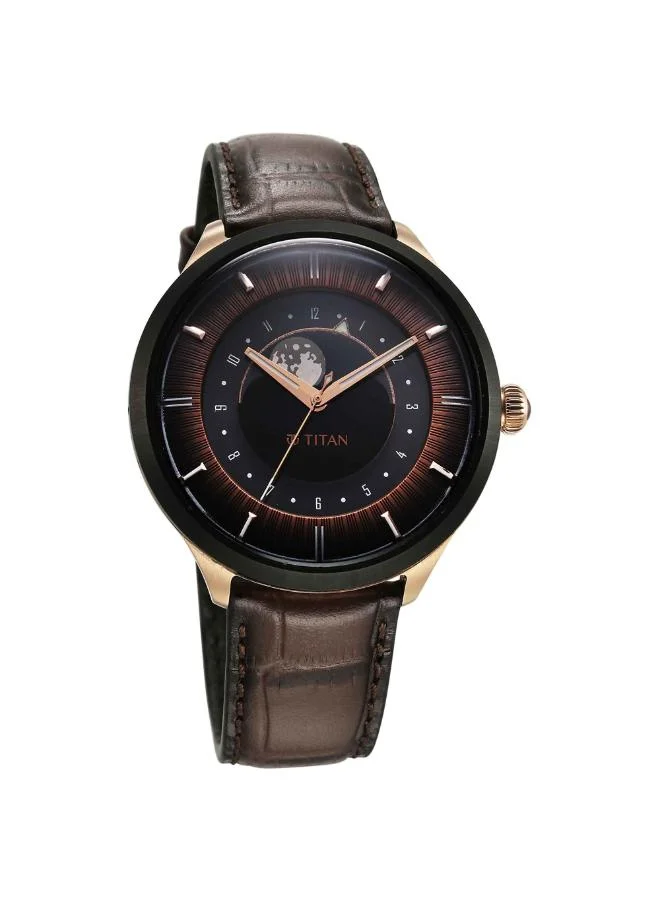تيتان Men's Leather Analog Watch 10028KL02 - 43 mm