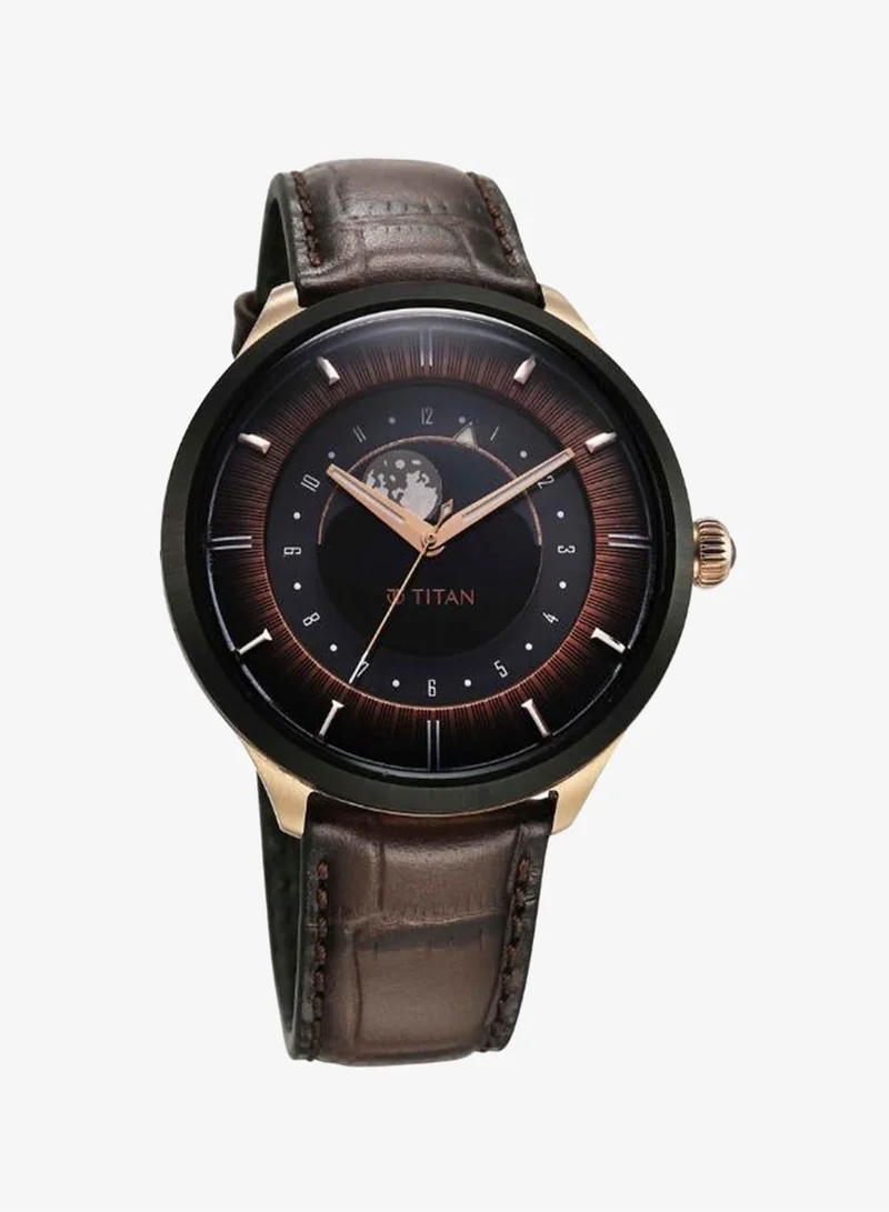 Titan Men's Leather Analog Watch 10028KL02 - 43 mm