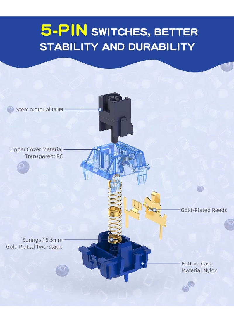 KASTWAVE Diced Fruit Blueberry Switch, 36PCS 5 Pin 35gf Linear Switch Set, Transparent Cover, 15.5mm Gold Plated TwoStage Springs, 80M MX Switch for Hotswap Mechanical Keyboard Replacement - Image 3