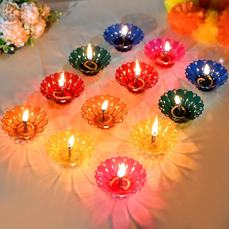 CRAFTAM 3D Refection Reusable Transparent Hard Plastic Multicolor Floating Oil Diya Deepak for Diwali Decoration (12) - Image 5