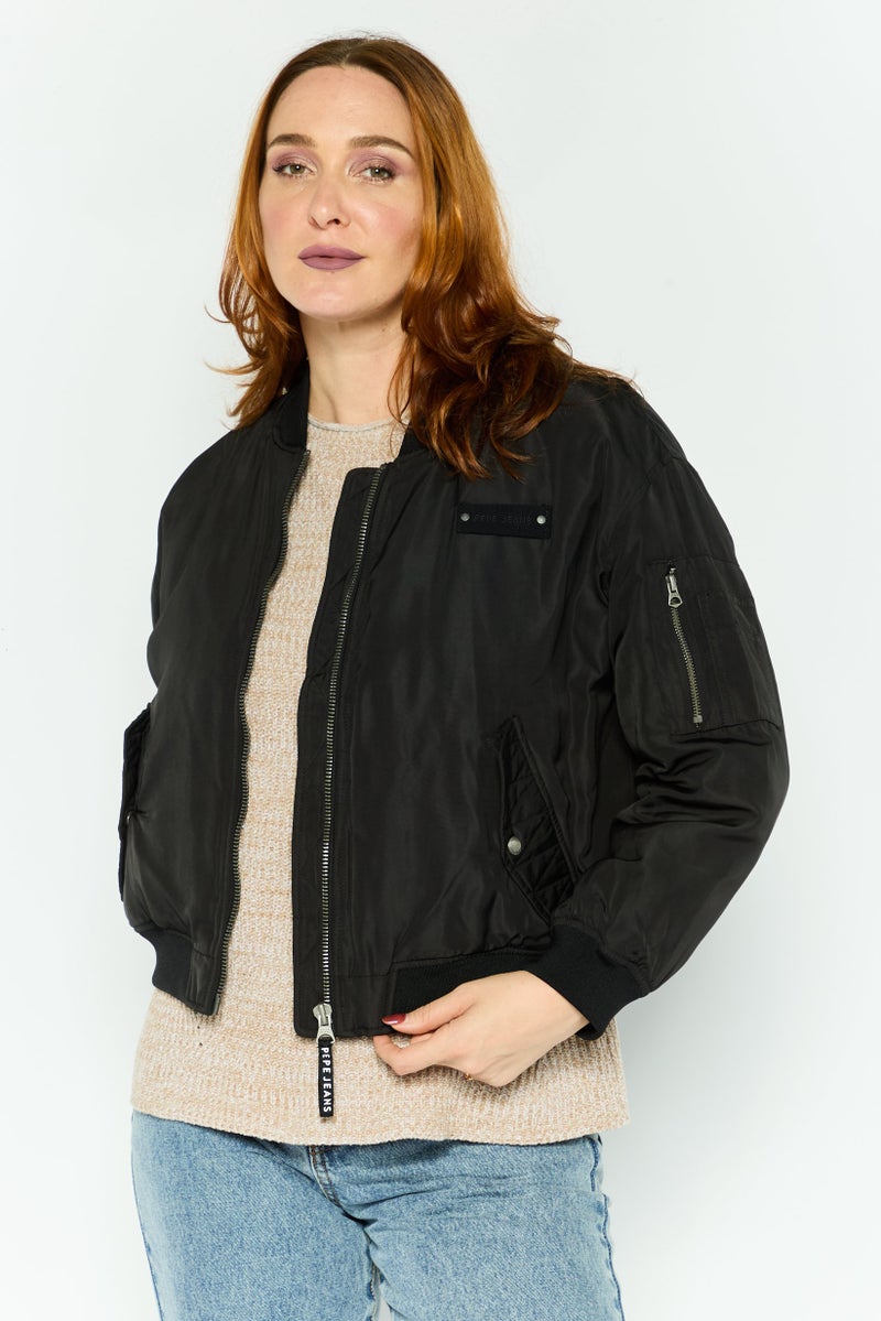 Pepe Jeans Women Brand Logo Bomber Jacket, Black - Image 1