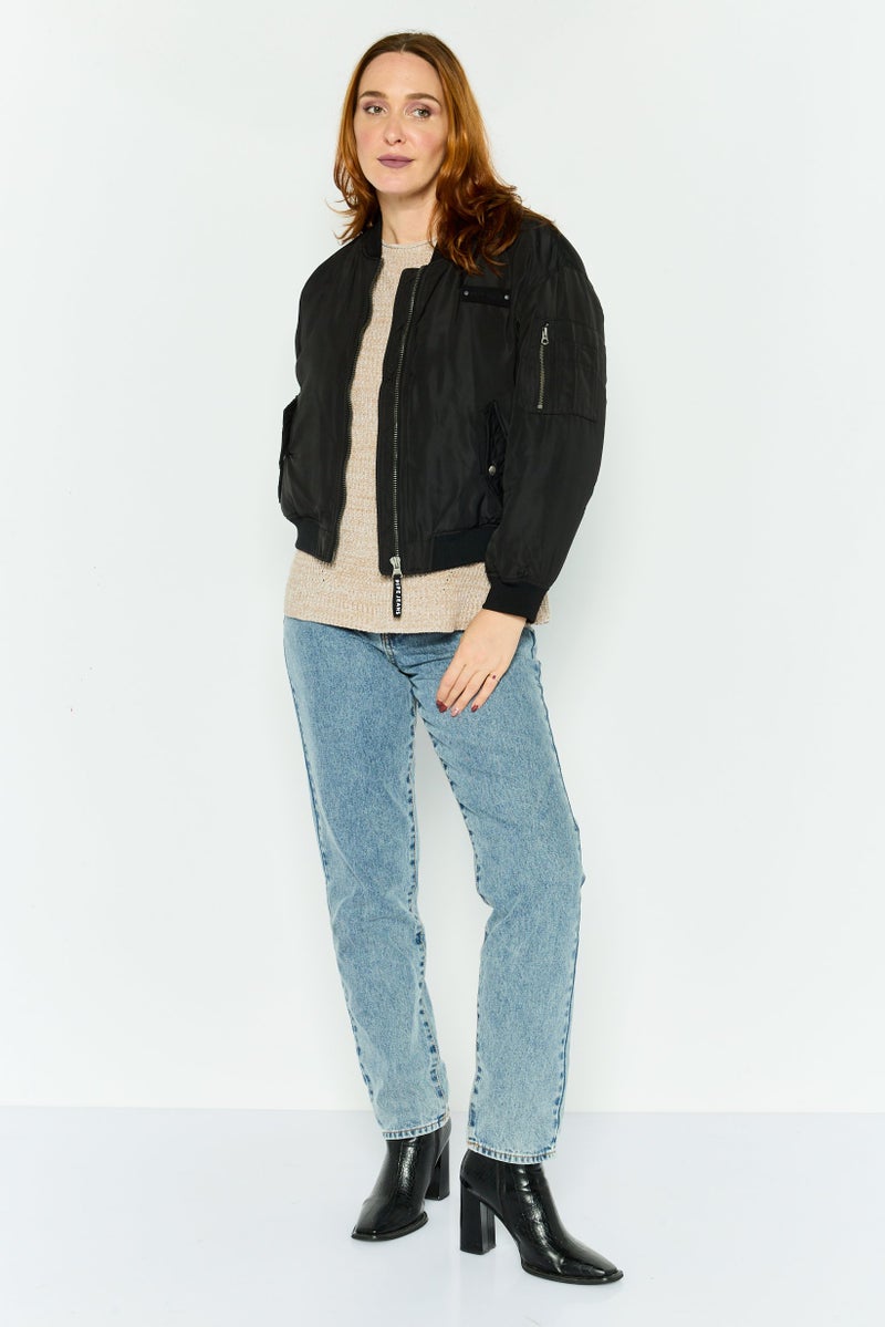 Pepe Jeans Women Brand Logo Bomber Jacket, Black - Image 2