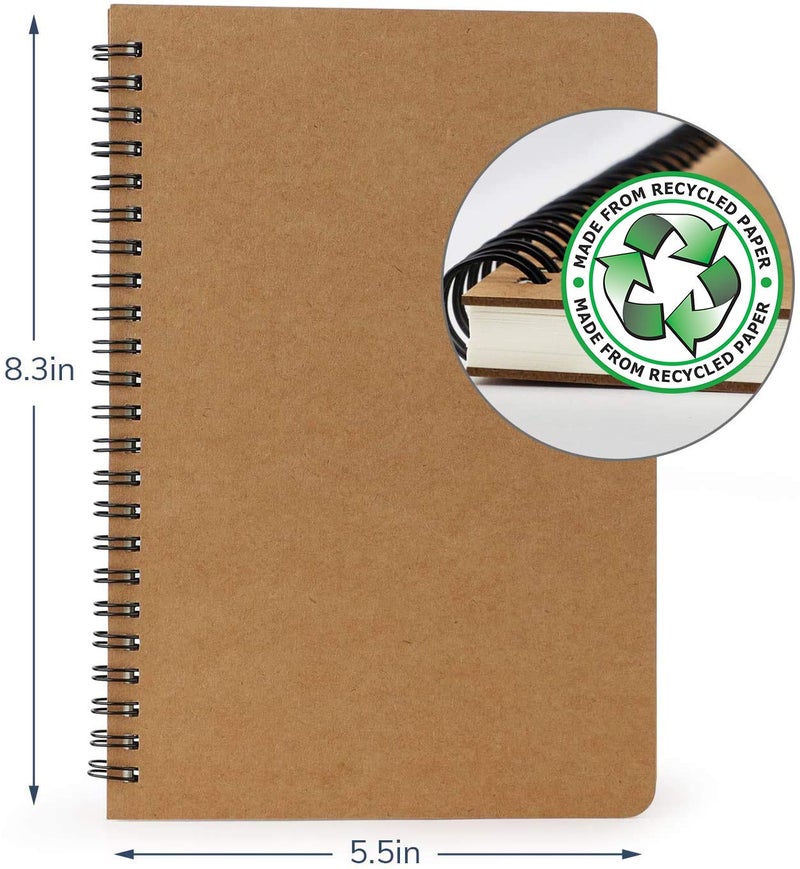Edulearnable College Spiral Notebook,A5 3 Pcs Pack,Size 5.5X8.2 Inches Blank Travel Writing Notebooks Journal,Memo Notepad Sketchbook,Students Office Business Subject Diary Book Journal-Kraft Cover,120 Pages - Image 1