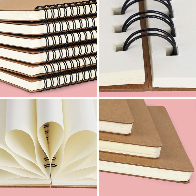 Edulearnable College Spiral Notebook,A5 3 Pcs Pack,Size 5.5X8.2 Inches Blank Travel Writing Notebooks Journal,Memo Notepad Sketchbook,Students Office Business Subject Diary Book Journal-Kraft Cover,120 Pages - Image 4
