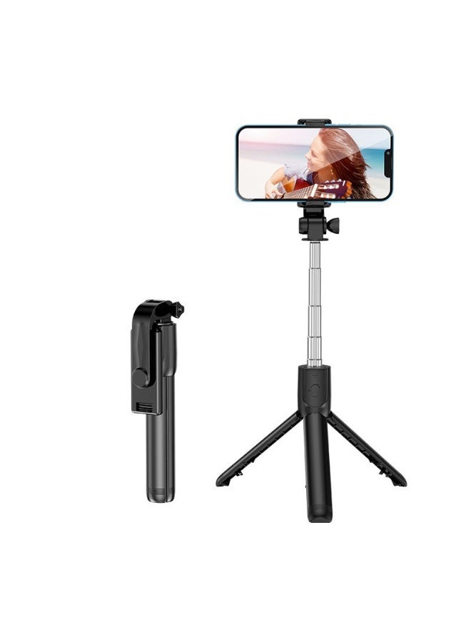 Mini portable selfie artifact Bluetooth remote control selfie stick live broadcast floor tripod desktop mobile phone holder - black [70CM]  - Image 1