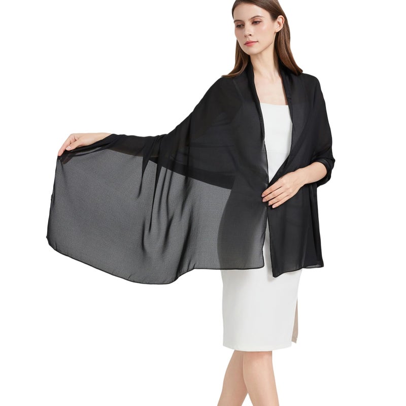 Nonakgado black silk scarf-ladies spring fall summer long 100% mulberry silk neck scarf hijab travel beach shawl wrap for women(CJ-Black) - Image 5