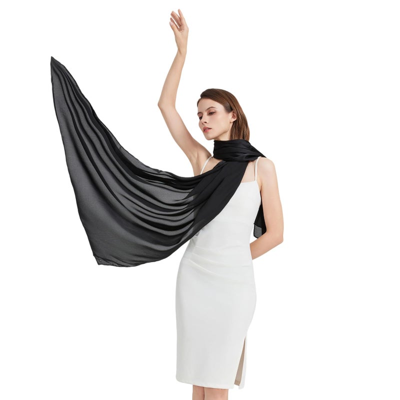 Nonakgado black silk scarf-ladies spring fall summer long 100% mulberry silk neck scarf hijab travel beach shawl wrap for women(CJ-Black) - Image 4