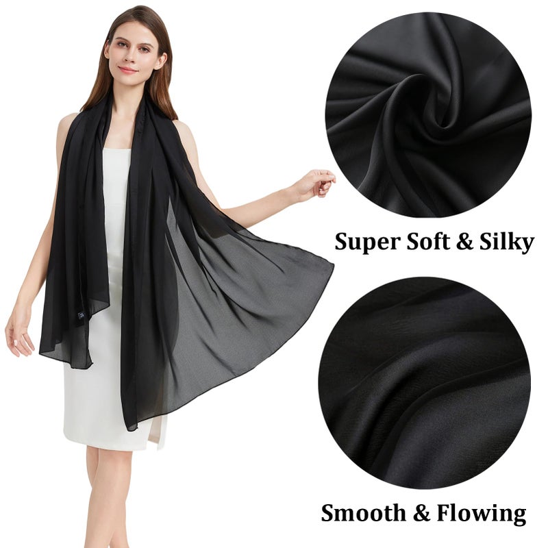 Nonakgado black silk scarf-ladies spring fall summer long 100% mulberry silk neck scarf hijab travel beach shawl wrap for women(CJ-Black) - Image 2