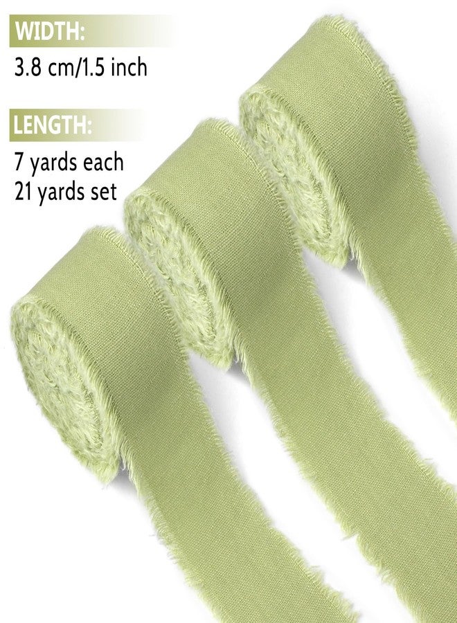 Mlurcu Light Green Cotton Linen Ribbon 1.5" x 21Yds Pale Green Boho Vintage Rustic Ribbon Handmade Fringe Frayed Cloth Fabric Ribbon for Gift Wrapping Wedding Invitations Bridal Bouquets DIY Crafts - Image 2