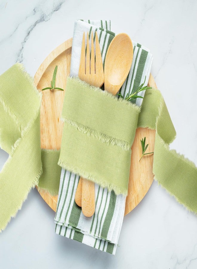Mlurcu Light Green Cotton Linen Ribbon 1.5" x 21Yds Pale Green Boho Vintage Rustic Ribbon Handmade Fringe Frayed Cloth Fabric Ribbon for Gift Wrapping Wedding Invitations Bridal Bouquets DIY Crafts - Image 4