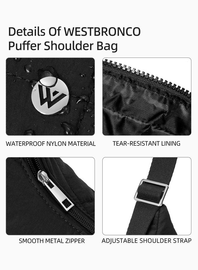 WESTBRONCO Puffer Crescent Shoulder Bag for Women, Nylon Quilted Shoulder Purses, Puffy Handbags with Adjustable Strap (Black) - Image 4