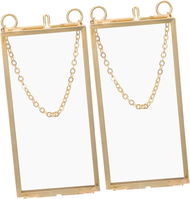 PATKAW Double-sided Brass Glass Specimen Frame 5x10cm Vertical Pressed Flower Display, Art Display Frame for Home Décor, 2pcs - Image 1