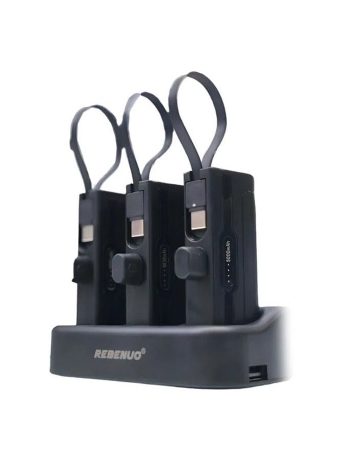 REBENUO 3-in-1 Portable Power Bank Station – Includes Three 5000mAh Mini Power Banks (Total 15000mAh) with Built-in Type-C and Lightning Cables – Rechargeable Charging Dock, Fast Charging, Compact Design for Travel, Business, Outdoor Use - Image 2