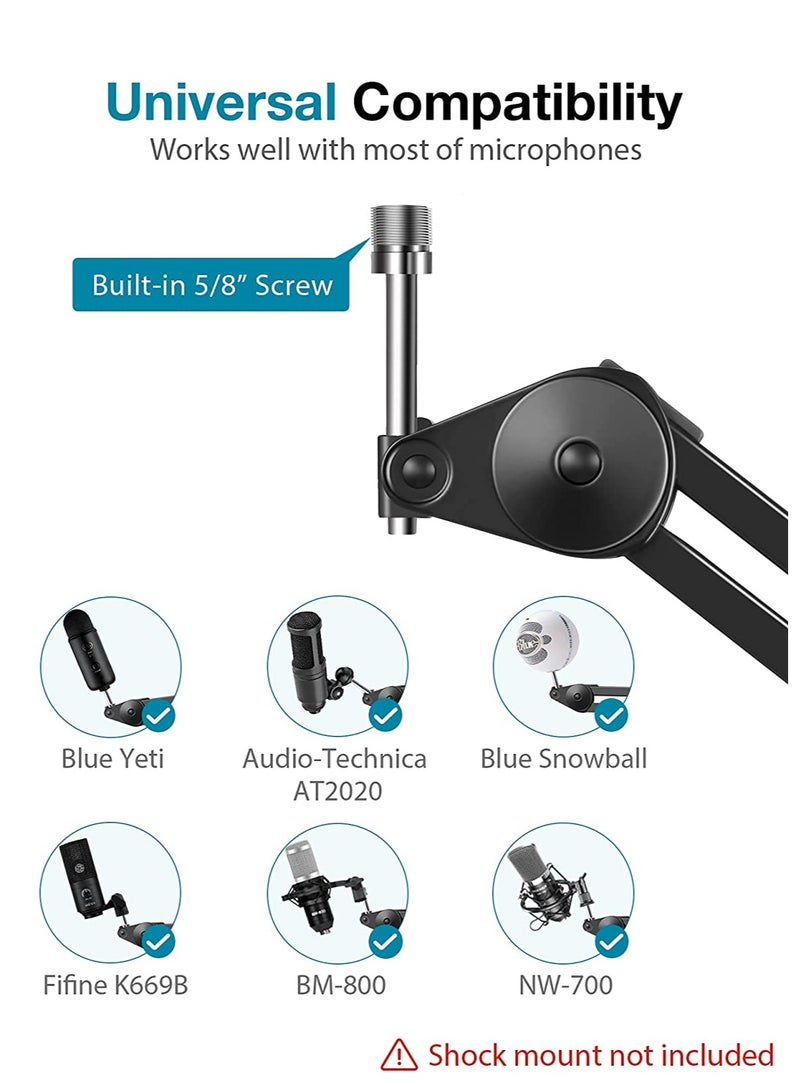 Arabest Microphone Arm Stand, Heavy Duty Mic Arm Microphone Stand Suspension Scissor Boom Stands with Mic Clip and Cable - Image 5