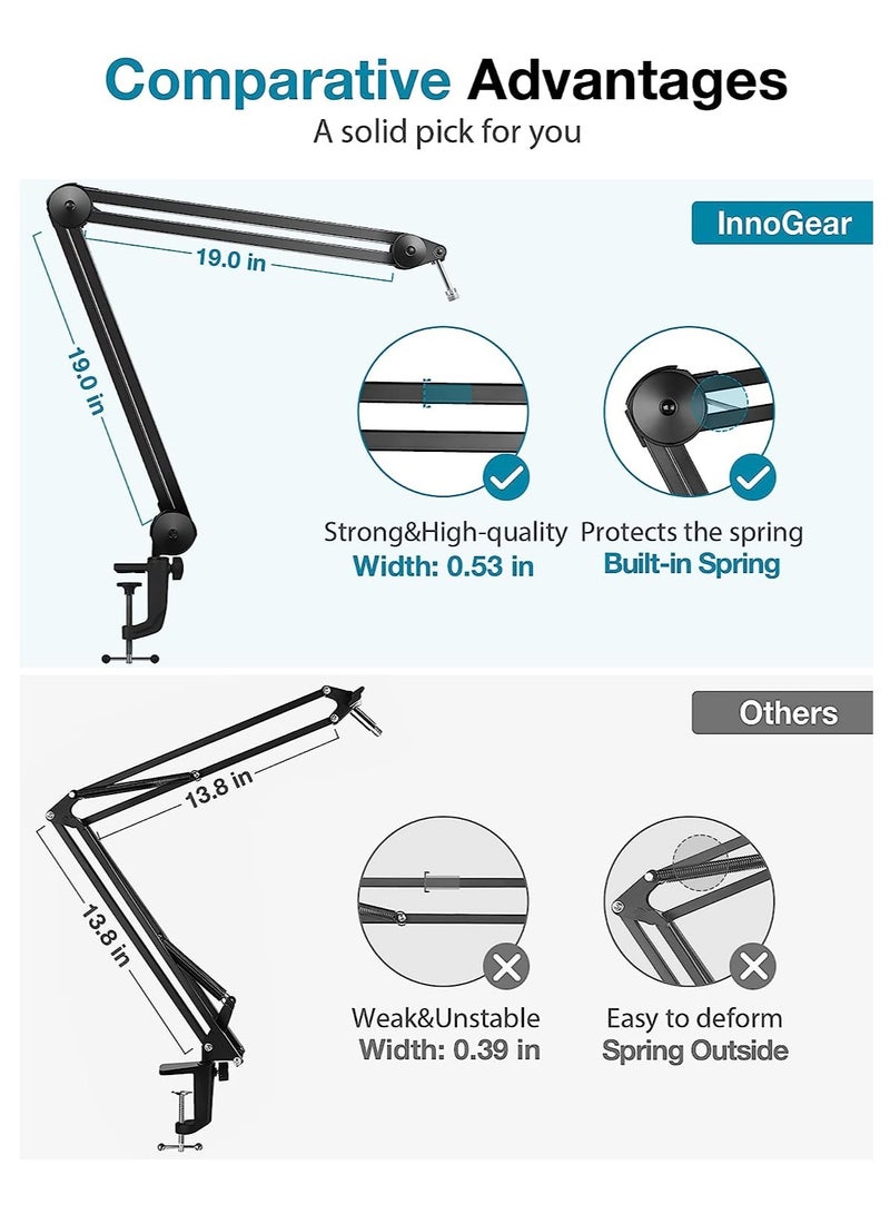 Arabest Microphone Arm Stand, Heavy Duty Mic Arm Microphone Stand Suspension Scissor Boom Stands with Mic Clip and Cable - Image 4