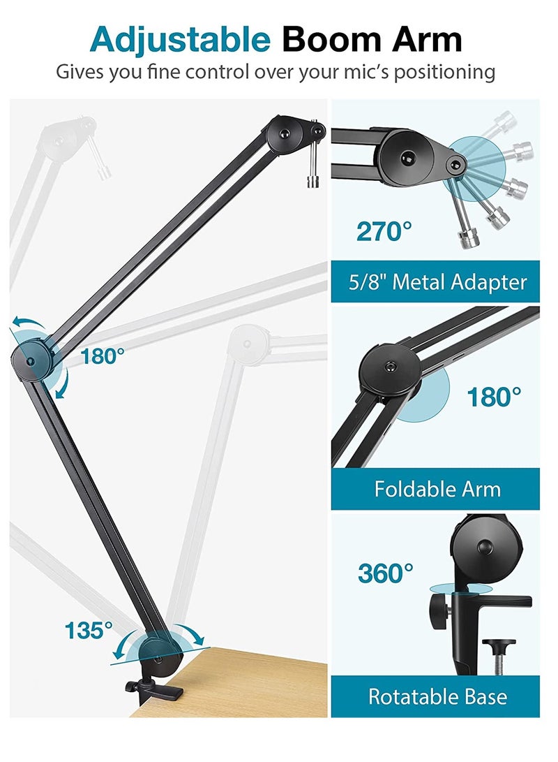 Arabest Microphone Arm Stand, Heavy Duty Mic Arm Microphone Stand Suspension Scissor Boom Stands with Mic Clip and Cable - Image 2