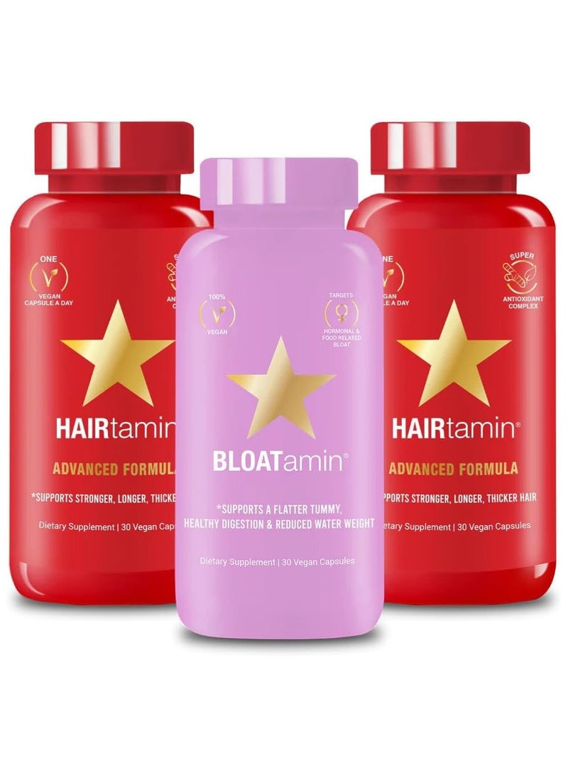 HAIRTAMIN Advanced Hair And Debloat Bundle, 2 Hairtamin With 1 Bloatamin - Image 1