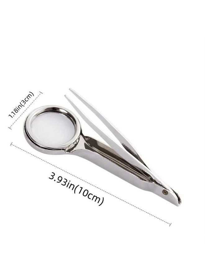 Stainless Steel Tweezers With Magnifying Glass Portable Multifunctional Maintenance Tool Silvery - Image 4