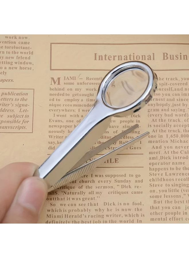 Stainless Steel Tweezers With Magnifying Glass Portable Multifunctional Maintenance Tool Silvery - Image 5
