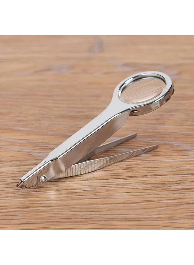 Stainless Steel Tweezers With Magnifying Glass Portable Multifunctional Maintenance Tool Silvery - Image 2