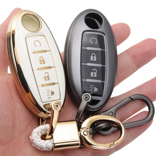 BDFHYK ZHENGSZ Compatible with Nissan Key Fob Cover Fits 20162024 Armada Altima Sentra Versa Rogue Pathfinder Murano Maxima Case Accessories TPU Protector 4 Buttons GreyWhite - Image 1