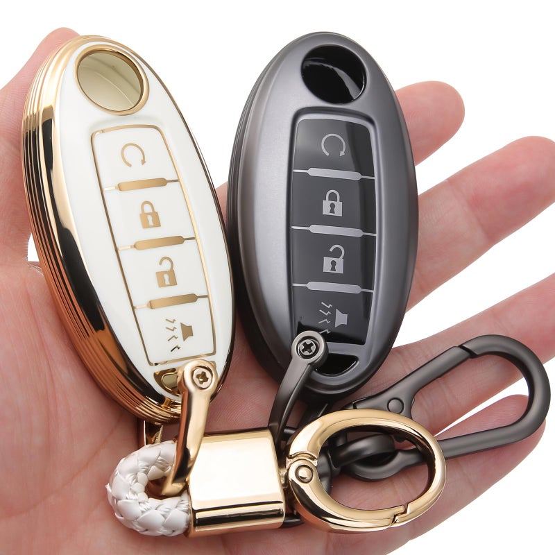 BDFHYK ZHENGSZ Compatible with Nissan Key Fob Cover Fits 20162024 Armada Altima Sentra Versa Rogue Pathfinder Murano Maxima Case Accessories TPU Protector 4 Buttons GreyWhite - Image 3