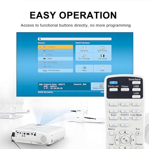 EWO'S Projector Remote Control Only for Epson LCD Home Cinema, Powerlite, EB-,EX,VS, H, BrightLink, EMP- Series Projectors Remote Replacement - Image 3